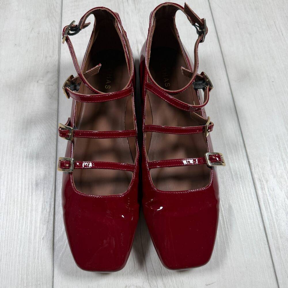 ALOHAS Luke Burgundy Patent Leather Mary Jane Flats Square Toe Euro Size 40 - Picture 3 of 8